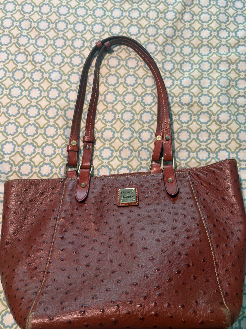 Dooney & Bourke Small Lexington Ostrich Embossed Leather Tote Cognac Brown